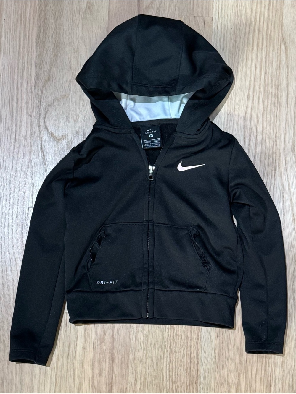 Nike Kids' Black Dri-FIT Full-Zip Ruffle Pocket Hoodie Jacket 3T 3